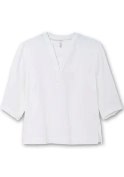 Tunika mit 3/4-Arm und V-Schlitz, aus Musselin