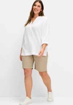 Tunika mit 3/4-Arm und V-Schlitz, aus Musselin