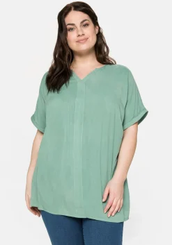 Tunika mit Blende vorn und Lochstrick im Rücken