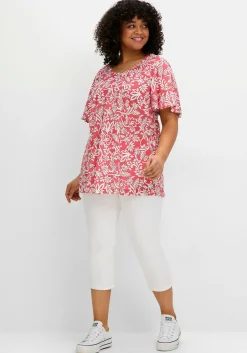 Tunika mit Blätterprint und Flügelärmeln