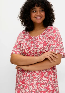 Tunika mit Blätterprint und Flügelärmeln