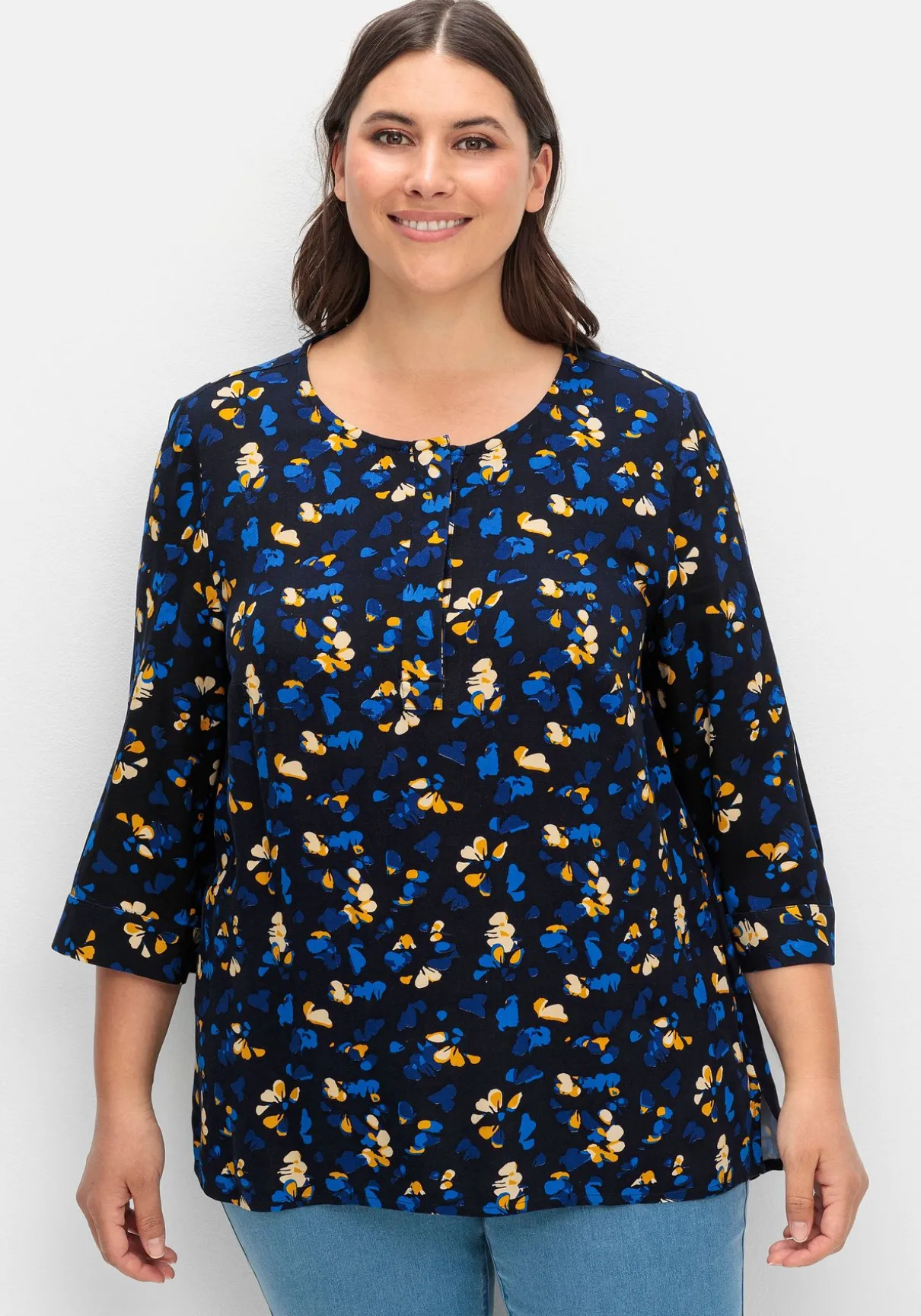 Tunika mit Blumendruck und Knopfleiste