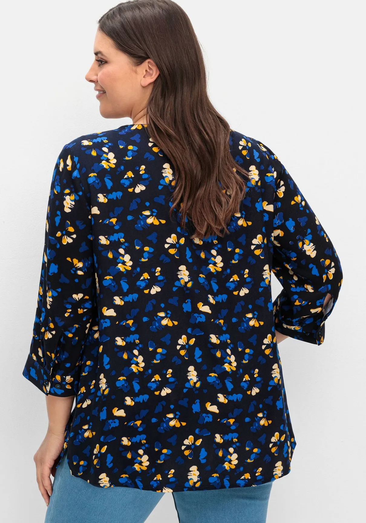 Tunika mit Blumendruck und Knopfleiste