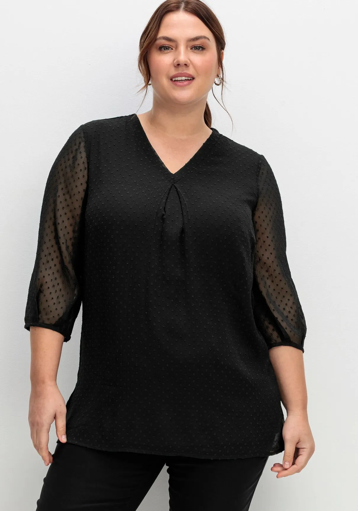 Tunika mit Chiffon-Ärmeln und Kellerfalte