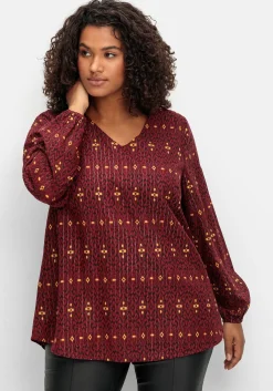 Tunika mit Glanz-Alloverdruck und tiefem V-Ausschnitt