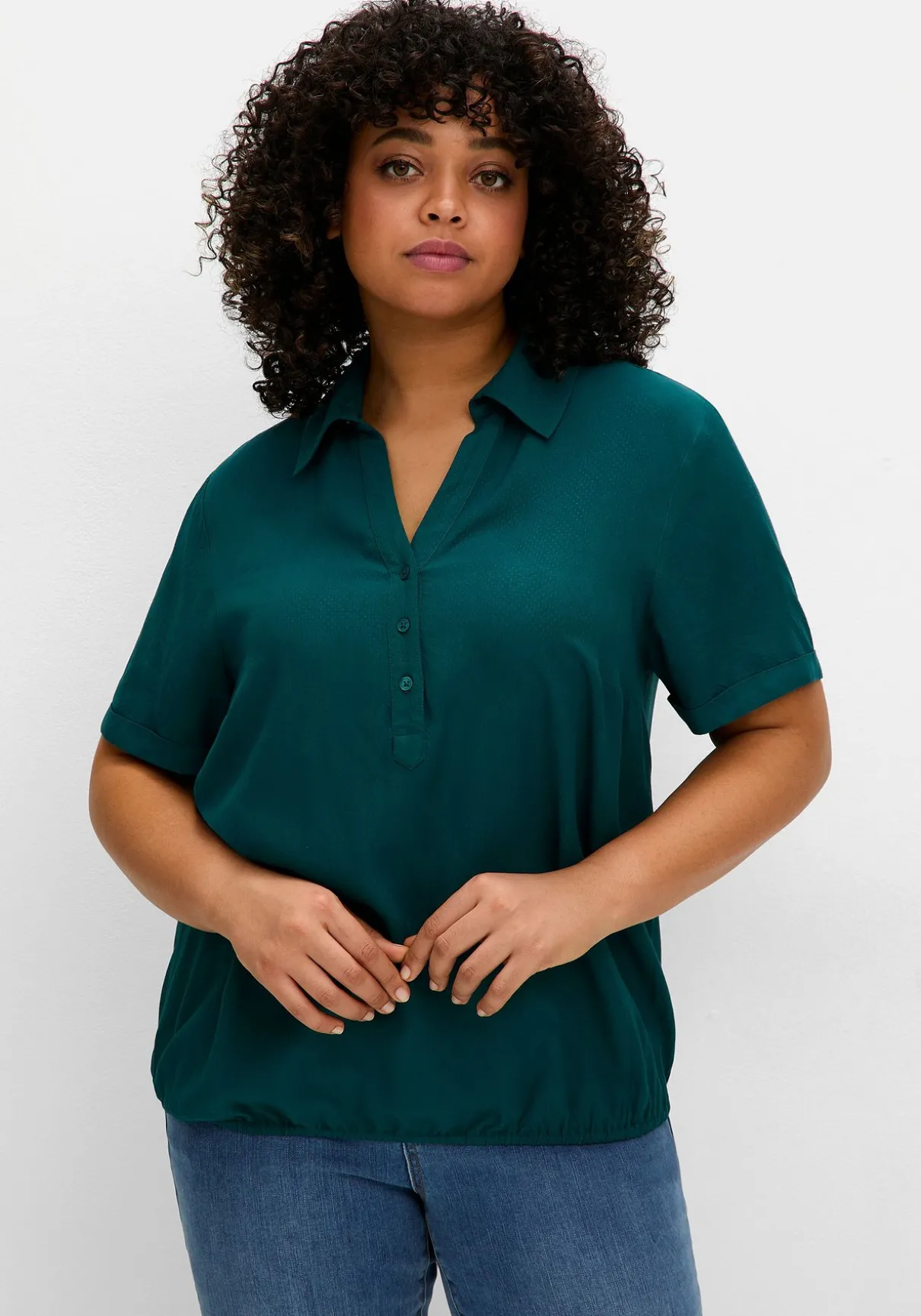 Tunika mit Hemdkragen und Gummizugbund