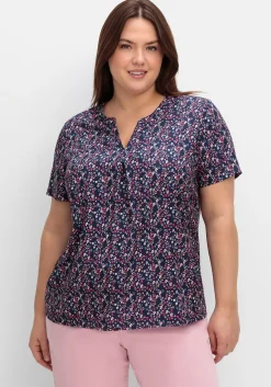 Tunika mit Minimalprint und kurzen Ärmeln