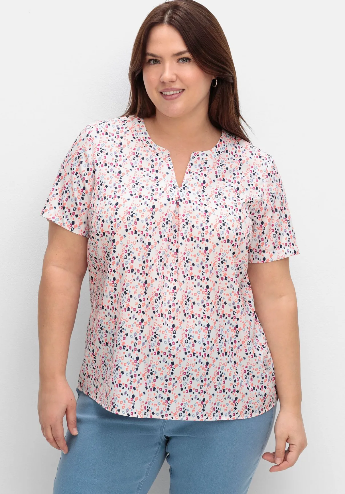 Tunika mit Minimalprint und kurzen Ärmeln