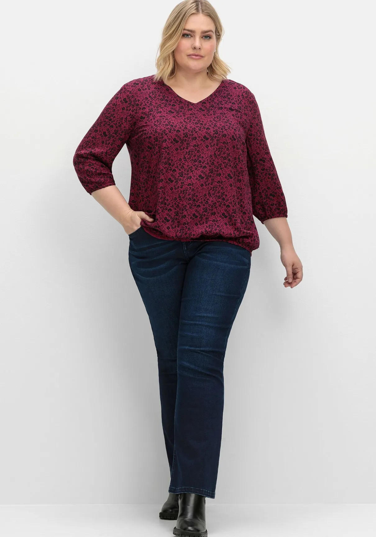 Tunika mit Minimalprint und Saum-Gummizug