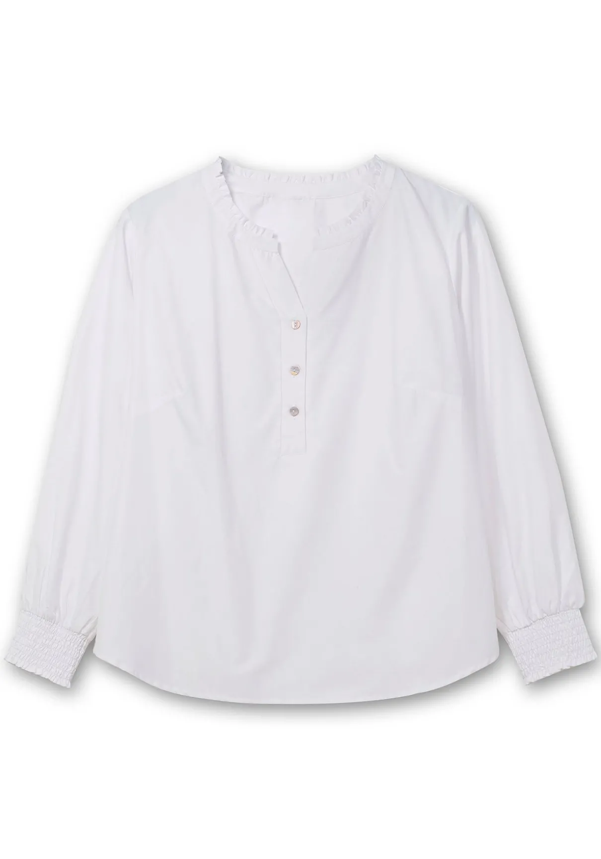 Tunika mit Rüschen an Ausschnitt und Ärmel, bügelfrei