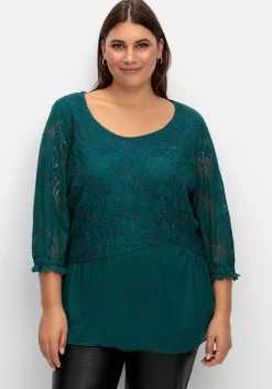 Tunika mit Spitzenoberteil und Chiffonsaum