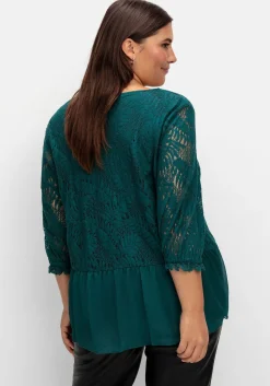 Tunika mit Spitzenoberteil und Chiffonsaum