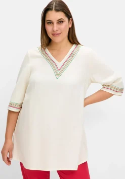 Tunika mit Stickereien, mit Leinenanteil