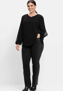 Tunika mit transparenter Spitze am Ärmel