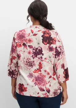 Tunika mit Volant am Ausschnitt und Blütenprint