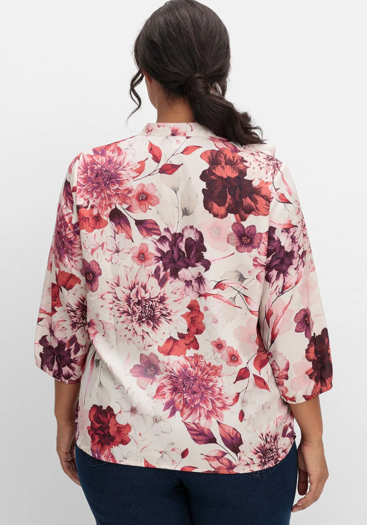 Tunika mit Volant am Ausschnitt und Blütenprint
