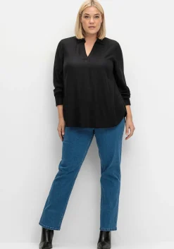 Twill-Tunika mit Hemdkragen und Kellerfalte hinten