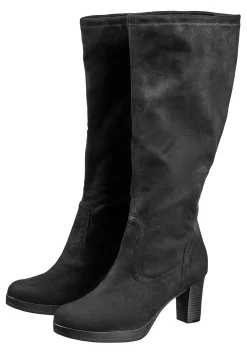 Verschlussloser Weitschaftstiefel in Wildlederoptik