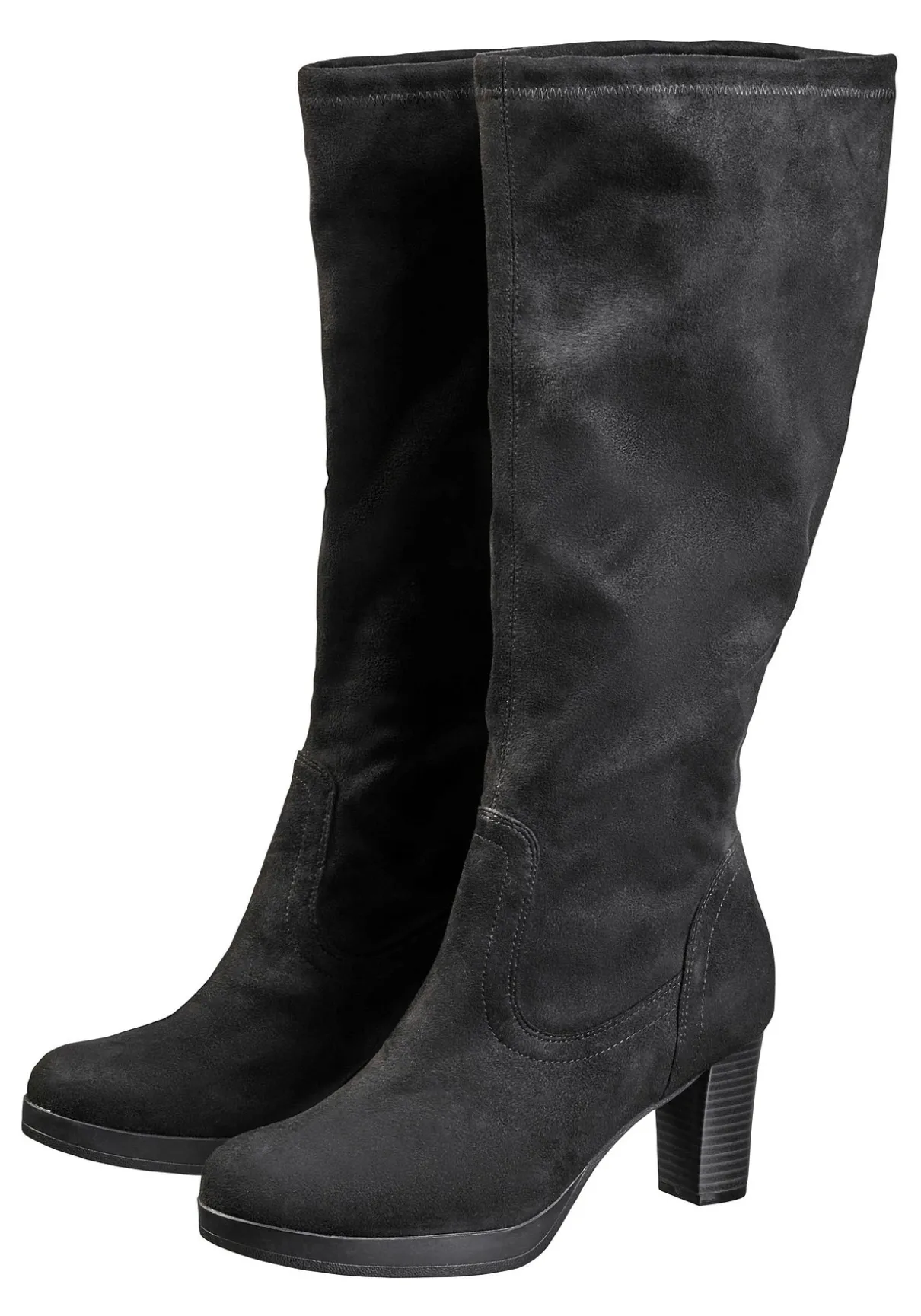 Verschlussloser Weitschaftstiefel in Wildlederoptik