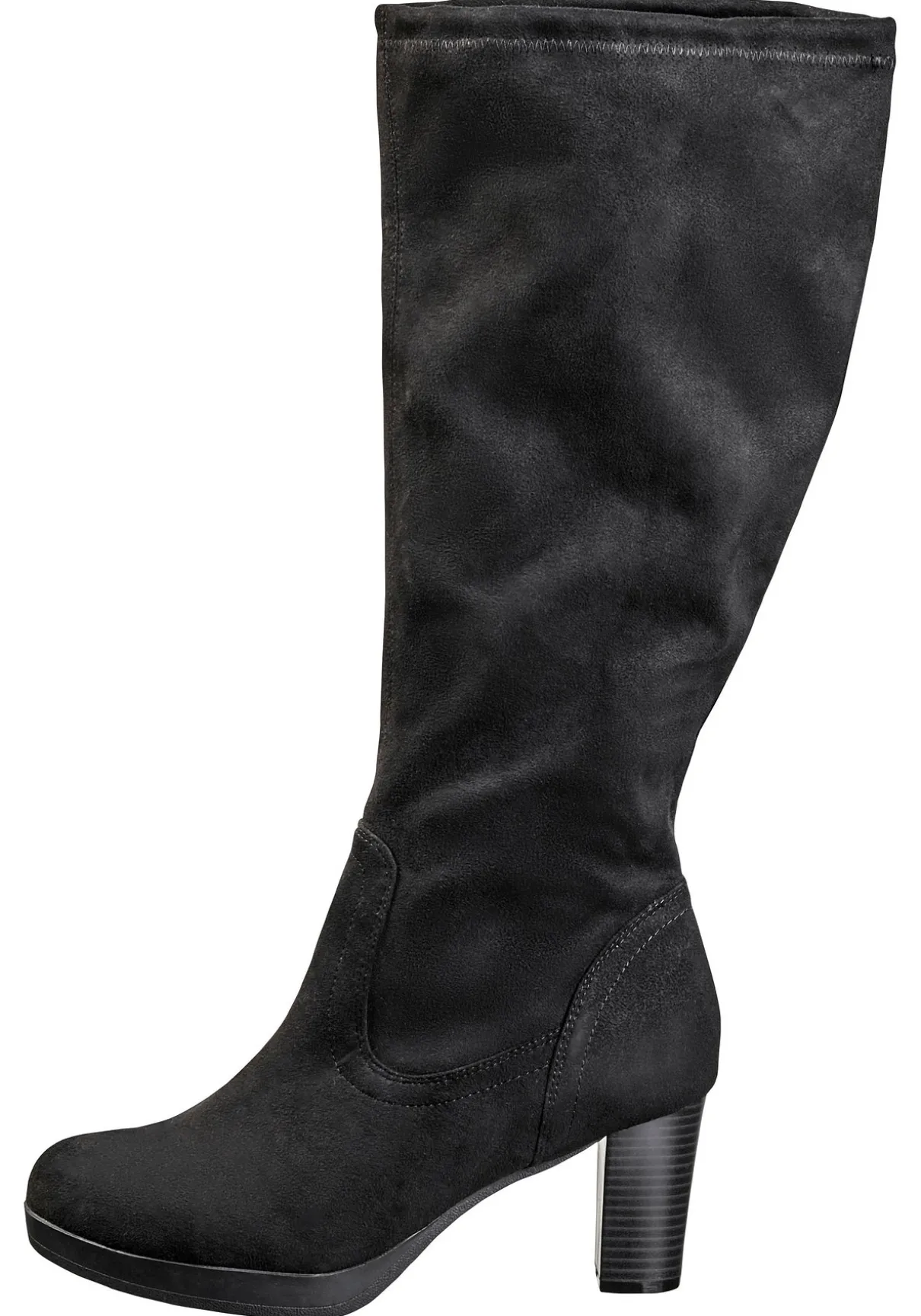 Verschlussloser Weitschaftstiefel in Wildlederoptik