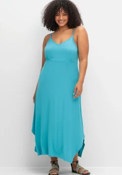 Wadenlanges Jerseykleid in Zipfeloptik