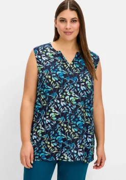 Webtop aus Crêpe, mit Blätterprint