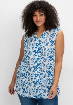 Webtop aus Crêpe, mit Blätterprint