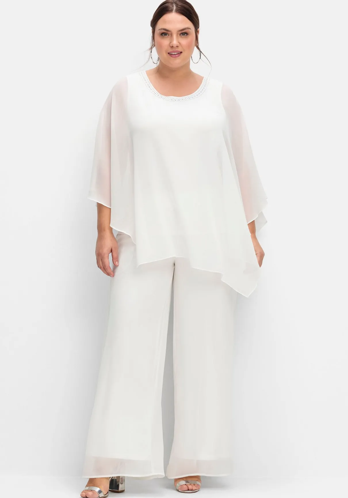 Weite Chiffonhose im Lagenlook, gefüttert