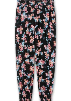 Weite Hose mit Blumendruck und Smok-Abschlüssen