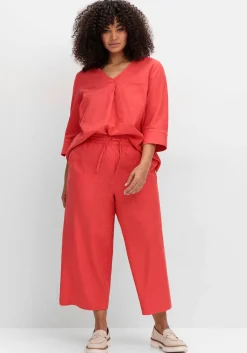 Weite 7/8-Hose mit Schlupfbund, im Leinenmix