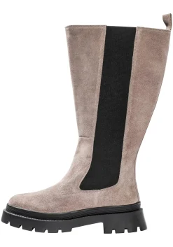 Weitschaft-Lederstiefel mit Stretcheinsatz