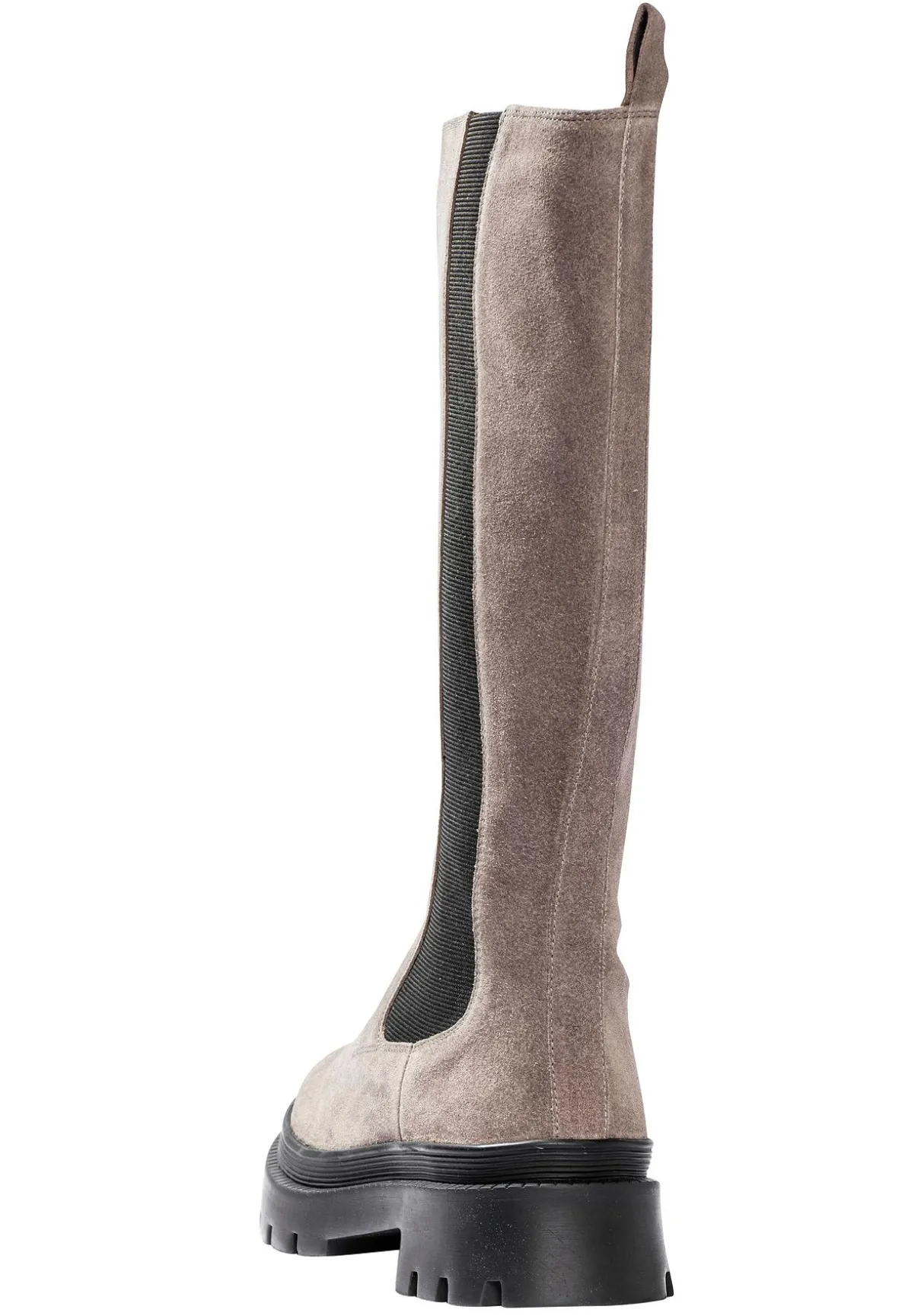 Weitschaft-Lederstiefel mit Stretcheinsatz