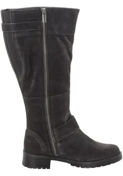 Weitschaftstiefel aus Leder mit Zierband