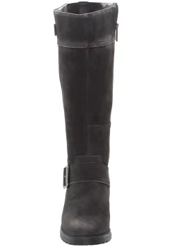 Weitschaftstiefel aus Leder mit Zierband