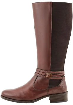 Weitschaftstiefel aus Leder, mit Zierschnalle