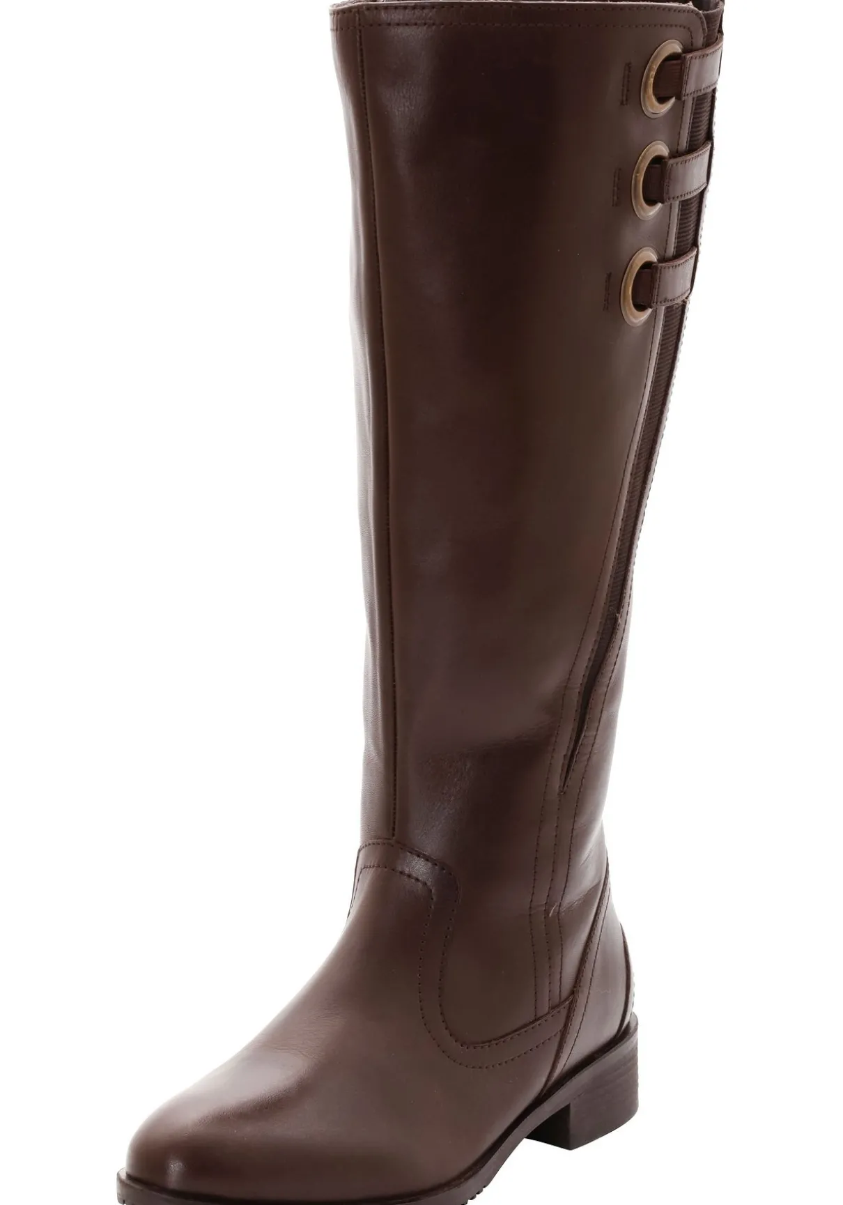 Weitschaftstiefel aus Leder mit drei Zierschnallen