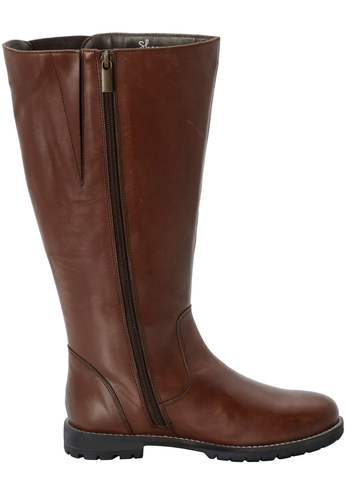 Weitschaftstiefel aus Leder mit Zierreißverschluss