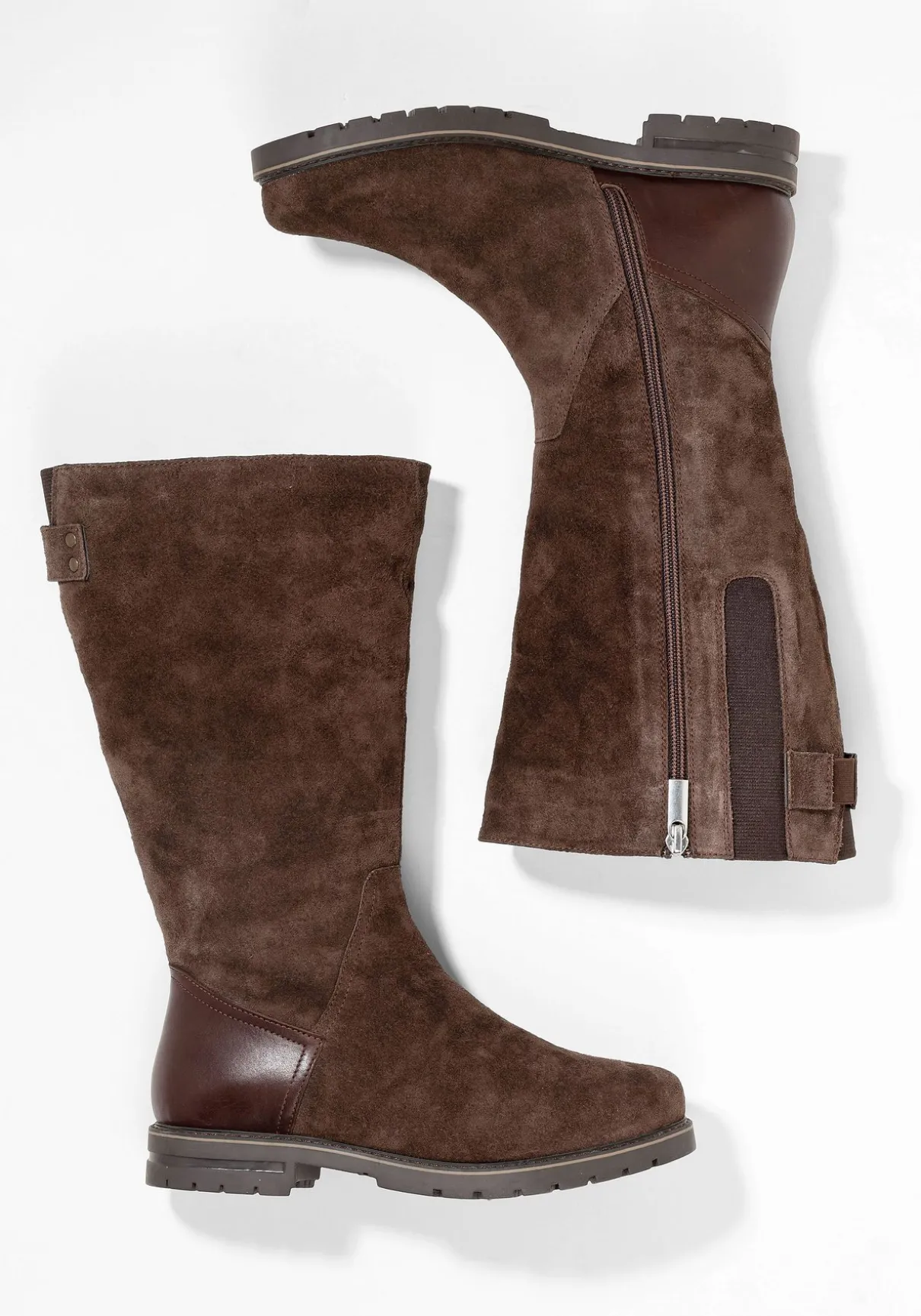 Weitschaftstiefel aus Leder mit Fellimitat