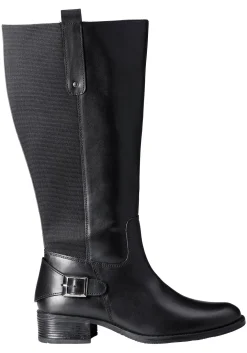 Weitschaftstiefel aus Leder mit Zierschnalle