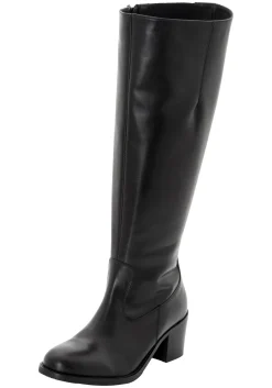 Weitschaftstiefel aus Leder mit Stretch-Einsatz