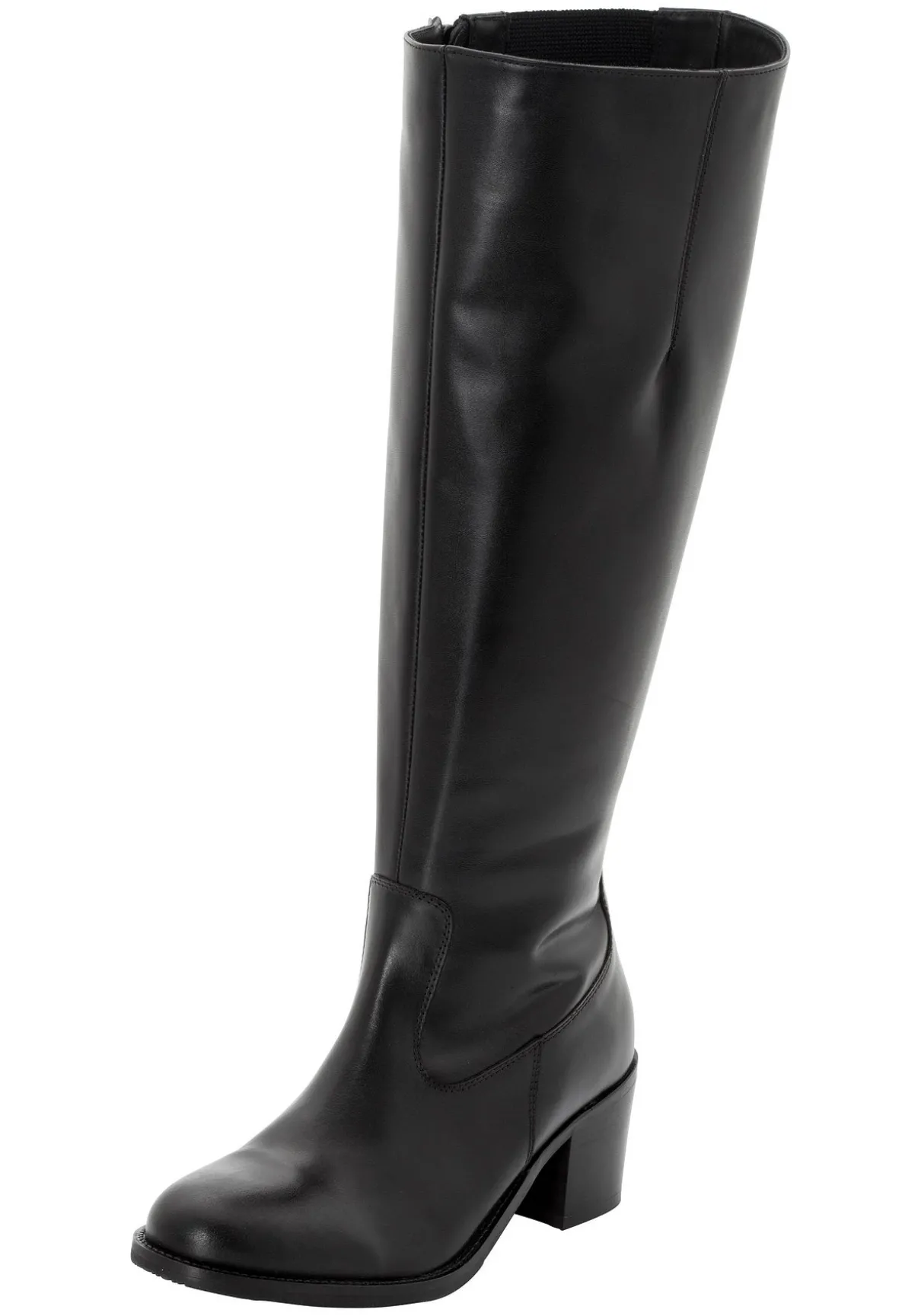 Weitschaftstiefel aus Leder mit Stretch-Einsatz