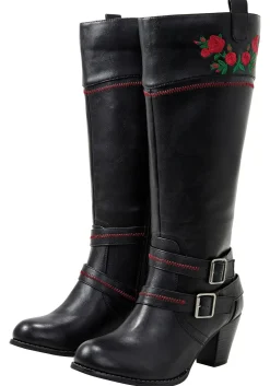 Weitschaftstiefel im Cowboy-Stil, mit Blumenstickerei