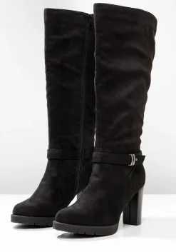 Weitschaftstiefel in Velourslederoptik, mit Schnallenband