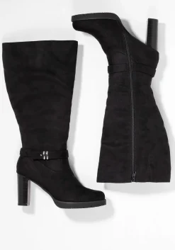 Weitschaftstiefel in Velourslederoptik, mit Schnallenband