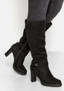 Weitschaftstiefel in Velourslederoptik, mit Schnallenband