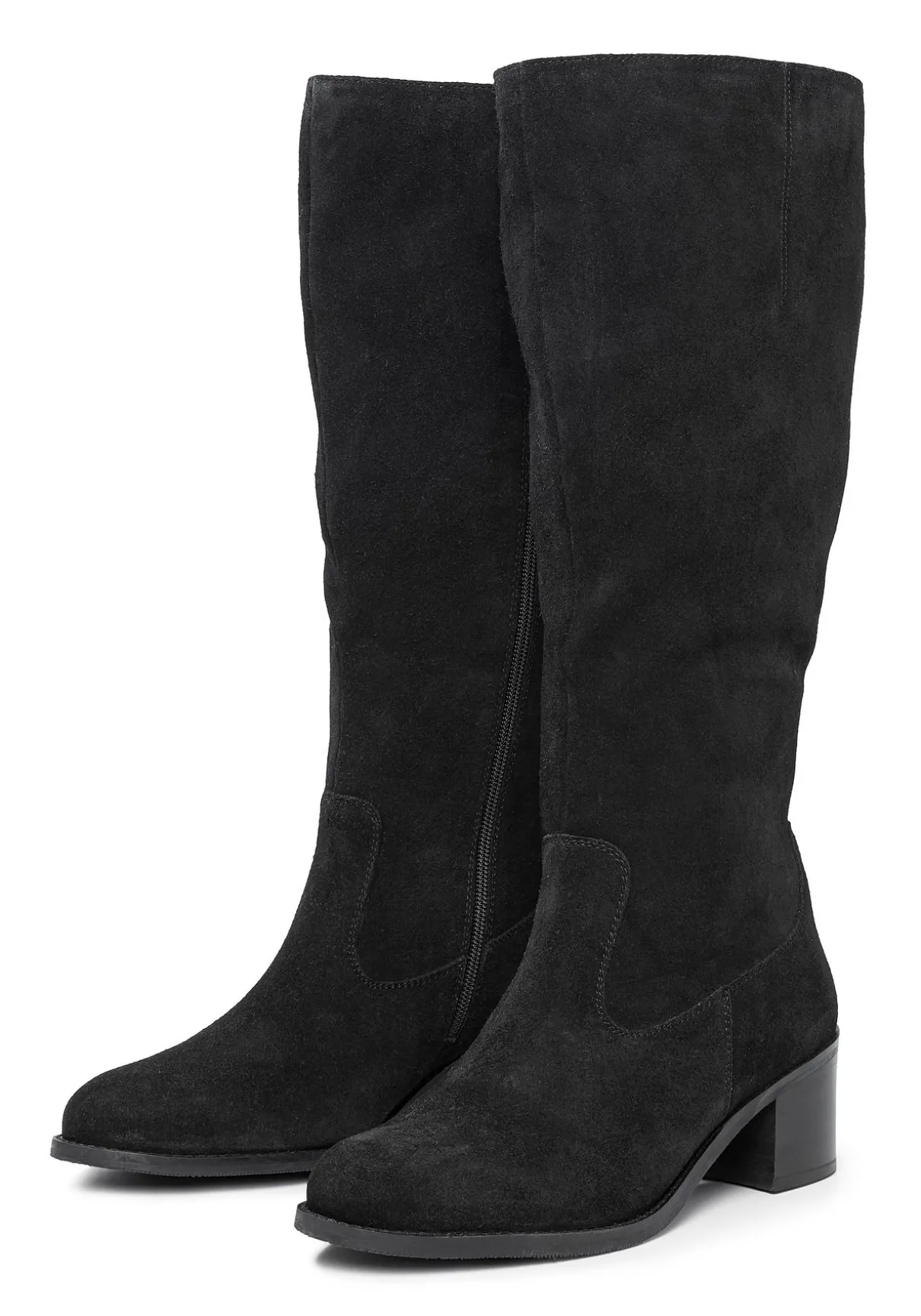 Weitschaftstiefel mit Stretcheinsatz, aus Veloursleder