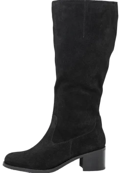 Weitschaftstiefel mit Stretcheinsatz, aus Veloursleder