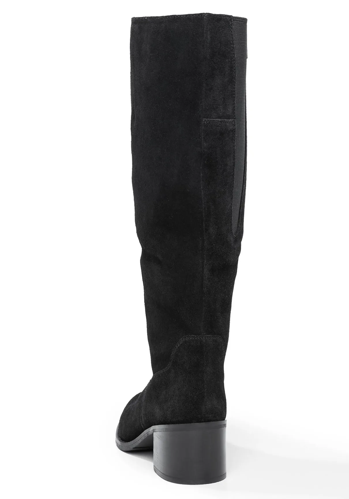 Weitschaftstiefel mit Stretcheinsatz, aus Veloursleder