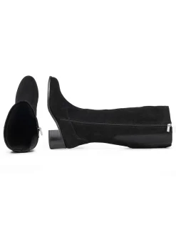 Weitschaftstiefel mit Stretcheinsatz, aus Veloursleder