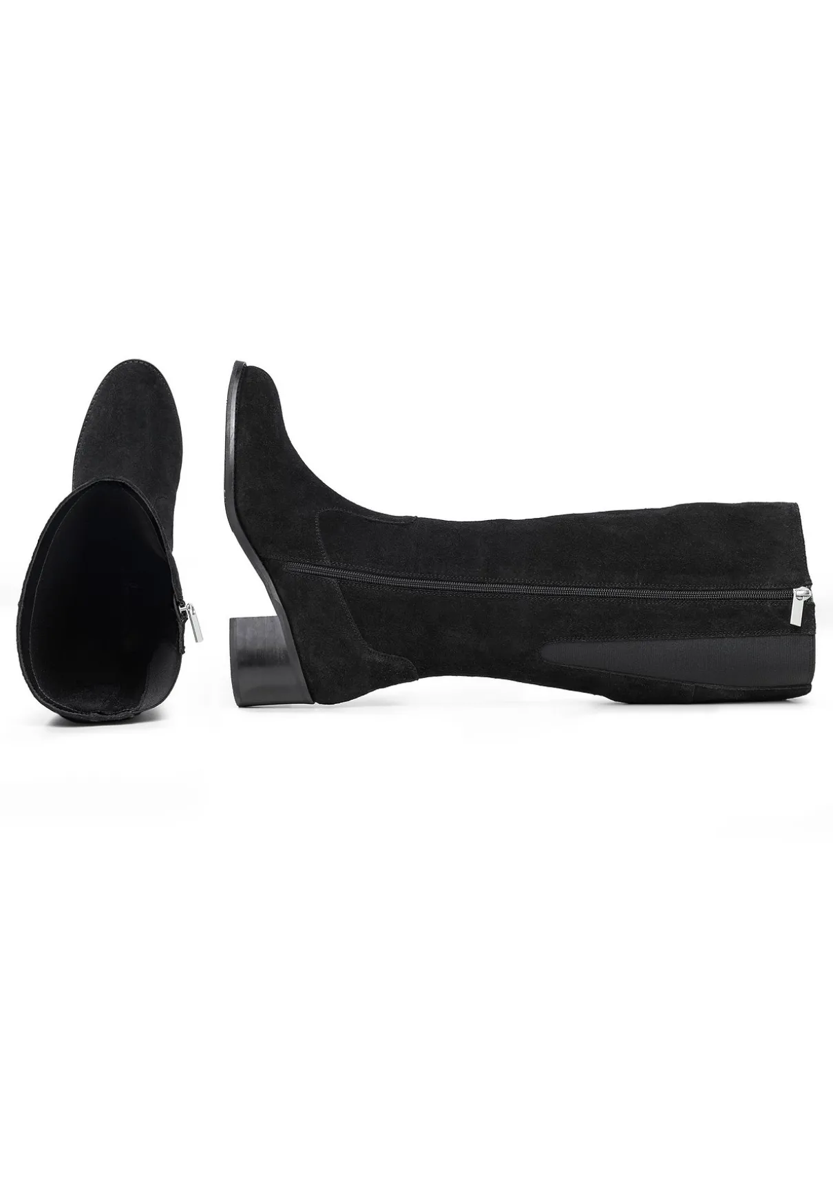 Weitschaftstiefel mit Stretcheinsatz, aus Veloursleder